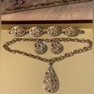 Sarah Coventry Vintage Jewelry Set Gold Tone With Gemstones Bundle of 3
